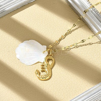Summer Beach Natural Shell & 304 Stainless Steel Pendant Necklaces for Women NJEW-P323-01C-G-1