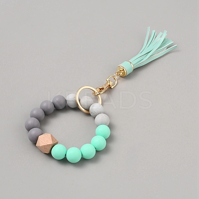 Silicone Round Beaded Keychain Wristlet AJEW-SZC0007-06A-1