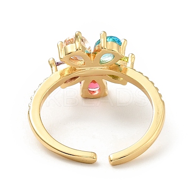 Colorful Cubic Zirconia Flower Open Ring KK-D080-12G-1
