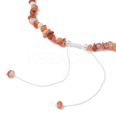 Natural South Red Agate Chip & Imitaton Round Pearl Beaded Adjustable Necklaces NJEW-JN05227-06-1