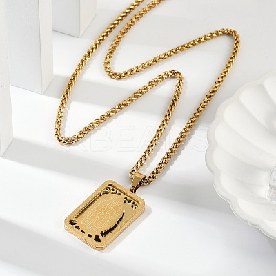 201 Stainless Steel Virgin Mary Pendant Wheat Chain Necklaces for Men NJEW-S387-09G-01-1