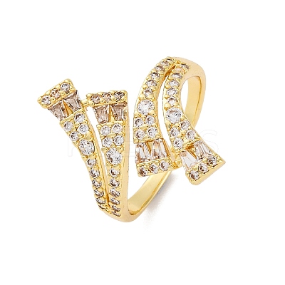 Brass Micro Pave Clear Cubic Zirconia Cuff Rings for Women RJEW-U043-11G-1