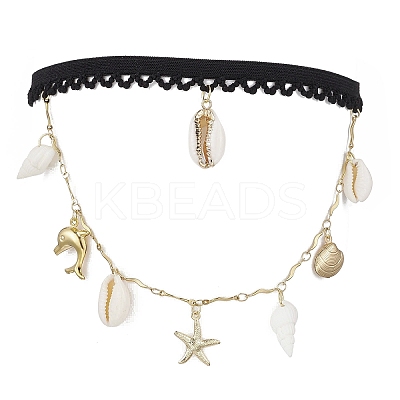 304 Stainless Steel Starfish & Shell & Dolphin Tassel Thigh Leg Chains AJEW-AN00654-1