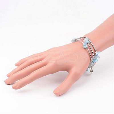 Three Loops Natural Aquamarine Beaded Wrap Bracelets BJEW-JB02331-02-1