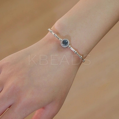 925 Sterling Silver Pave Natural Aquamarine Beaded Bracelets for Women UM2685-1-1