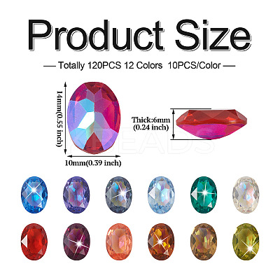 120Pcs 12 Colors Transparent Pointed Back Resin Rhinestone Cabochons KY-CW0001-01-1