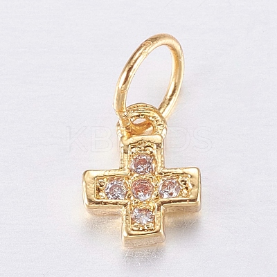 Brass Micro Pave Cubic Zirconia Tiny Cross Charms ZIRC-E135-31G-1