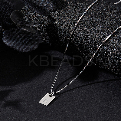 1Pc Stainless Steel Letter Rectangle Pendant Necklaces NJEW-LP0001-34B-P-1