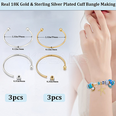 6Pcs 2 Colors Brass Cuff Bangle Making KK-BBC0022-73-1