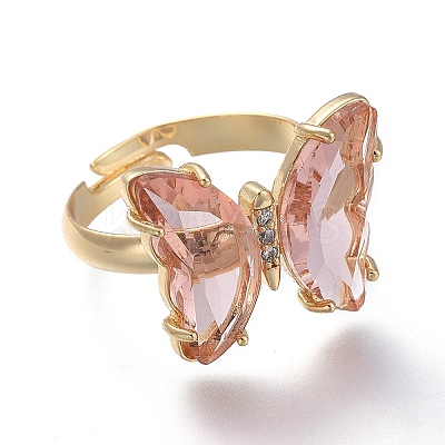 Adjustable Brass Glass Finger Rings RJEW-P148-A01-15-1