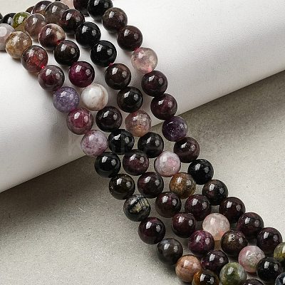 Round Natural Multicolor Tourmaline Beads Strands G-K068-13-6mm-01-1