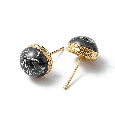 Enamel Half Round Stud Earrings EJEW-P229-01G-01-1
