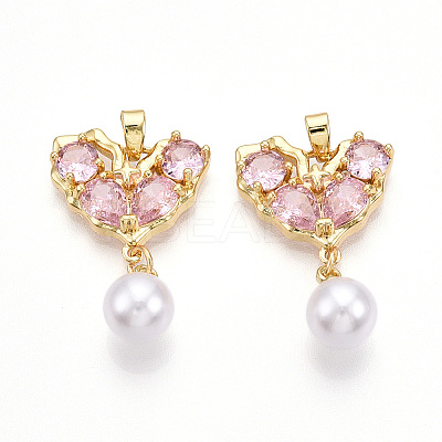 Brass Micro Pave Cubic Zirconia & ABS Imitation Pearl Pendants KK-T070-66B-1