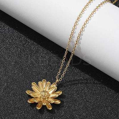 304 Stainless Steel Sunflower Pendant Cable Chain Necklaces for Women NJEW-R011-02G-1