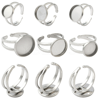 6Pcs 3 Styles 304 Stainless Steel Cuff Ring Settings STAS-BBC0008-14P-1