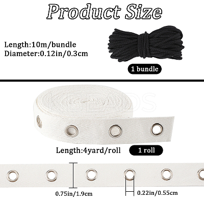4 Yards Cotton Ribbons with Platinum Tone Iron Eyelet Rings OCOR-GF0002-88-1