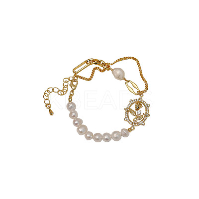 Brass Micro Pave Clear Cubic Zirconia Oval with Tulip Link Bracelets for Women FS-WG76AA2-02-1