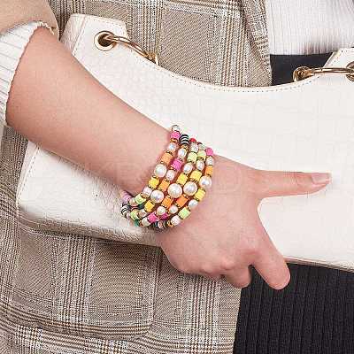 5Pcs 5 Colors Polymer Clay Heishi Beaded Stretch Bracelets Sets BJEW-SZ0001-55-1