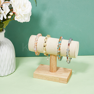 Velvet T-Bar Bracelet Display Stands with Wood Base BDIS-WH0003-29-1