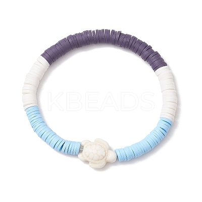 Flat Round Handmade Polymer Clay Heishi Beaded Stretch Bracelets BJEW-JB11802-01-1
