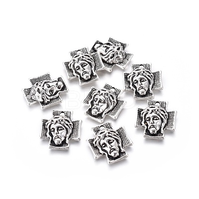 Tibetan Style Alloy Cross with Jesus Alloy Pendants for Easter Jewelry LF10674Y-NF-1