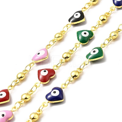 Handmade Eco-friendly Brass Enamel Heart with Evil Eye Link Chain CHC-I045-07G-1