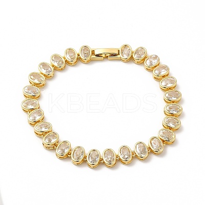 Clear Cubic Zirconia Oval Link Chain Bracelet BJEW-E073-04G-1