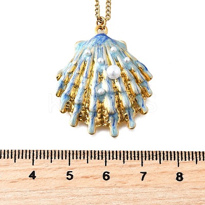Summer Beach 304 Stainless Steel Light Sky Blue Enamel Pendant Necklaces for Women NJEW-U043-01B-G-1