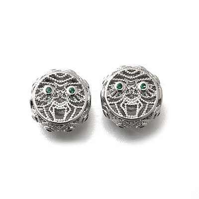 Brass Micro Pave Green Cubic Zirconia Beads KK-M318-44P-01-1