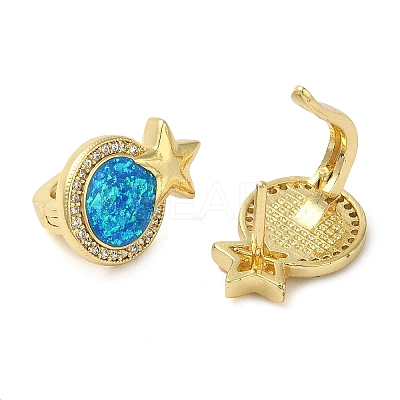 Rack Plating Brass Synthetic Opal Hoop Earrings for Women EJEW-P277-03B-G-1