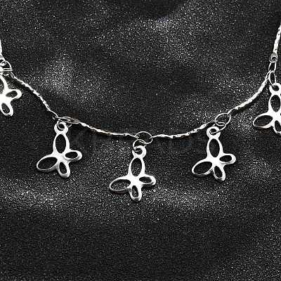 304 Stainless Steel Textured Link Bar Butterfly Charm Tassel Necklaces NJEW-R023-03P-1