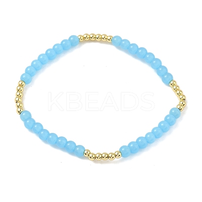 Brass & Glass Round Beaded Stretch Bracelets for Women BJEW-F515-04G-1