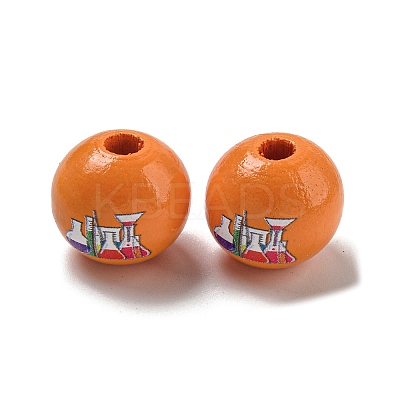 Printed Wood European Beads WOOD-L020-D18-1