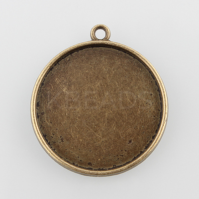 Flat Round Alloy Pendant Cabochon Settings X-PALLOY-N0088-36AB-NF-1