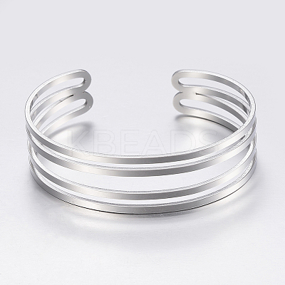 Tarnish Resistant Hollow 304 Stainless Steel Wide Band Cuff Bangles BJEW-H565-01P-1