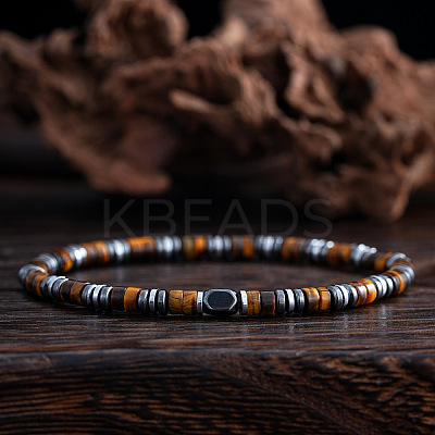 Natural Yellow Tiger Eye Beads Stretch Bracelet for Men IN5542-1
