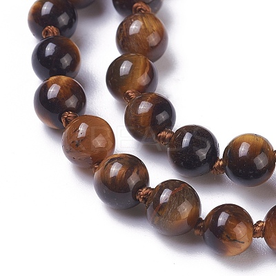 Natural Tiger Eye Beaded Necklaces NJEW-I107-02-1