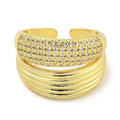 Rack Plating Brass Micro Pave Cubic Zirconia Open Cuff Rings for Women RJEW-I104-16G-1