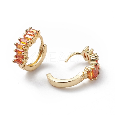 Orange Cubic Zirconia Rectangle Hoop Earrings EJEW-L261-007G-1