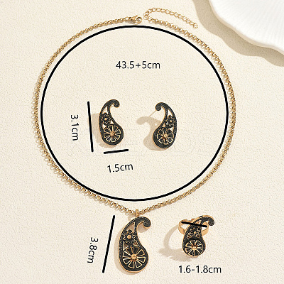 Vintage 201 Stainless Steel Enamel Paisley Stud Earrings & Pendant Necklace & Rings Sets ZB5227-1