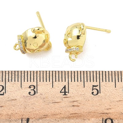 Bear Brass Micro Pave Clear Cubic Zirconia Stud Earring Findings KK-G547-05G-1