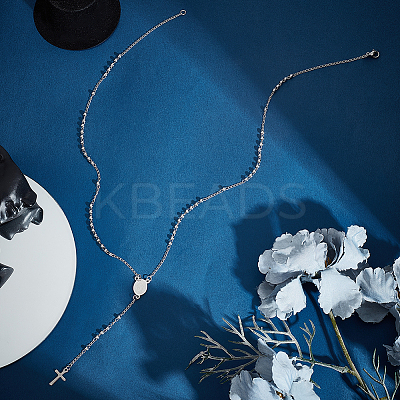 2Pcs 304 Stainless Steel Rosary Bead Necklaces Set For Easter NJEW-UN0001-43-1