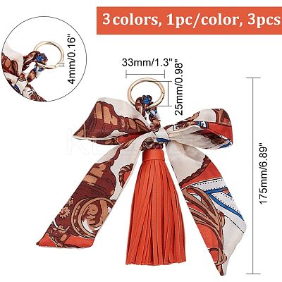 3Pcs 3 Colors PU Imitation Leather Tassel Keychain KEYC-CA0001-30-1