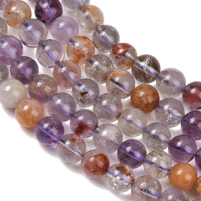 Natural Purple Phantom Quartz Lodolite Quartz Beads Strands G-R446-6mm-01A-1