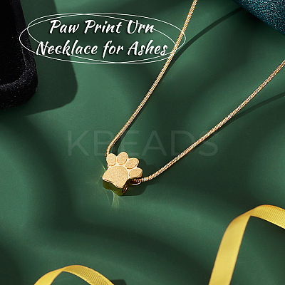 Paw Print Urn Ashes Necklace NJEW-WH0024-01G-1