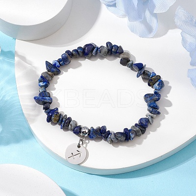 Natural Lapis Lazuli Chip Beaded Stretch Bracelets BJEW-JB11133-11-1