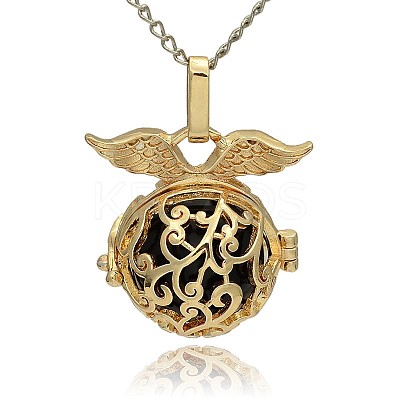 Golden Tone Brass Hollow Round Cage Pendants KK-J230-01G-1