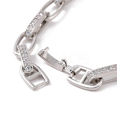 Clear Cubic Zirconia Oval Link Chain Bracelet BJEW-E015-01P-1