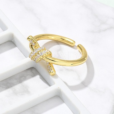 Brass Micro Pave Clear Cubic Zirconia Open Cuff Rings RJEW-G336-01G-1