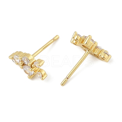 Brass Micro Pave Clear Cubic Zirconia Stud Earrings EJEW-R016-26G-16-1